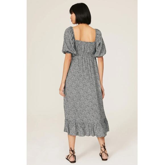 Slate &‎ Willow Dress Womens Small Black White Ditsy Floral Tie Front Midi - Picture 5 of 14